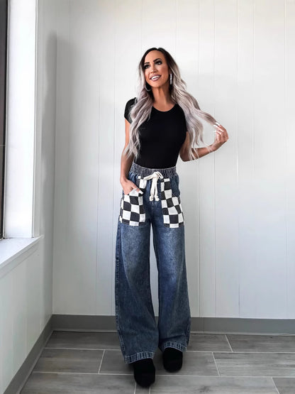 Checker pocket denim jeans