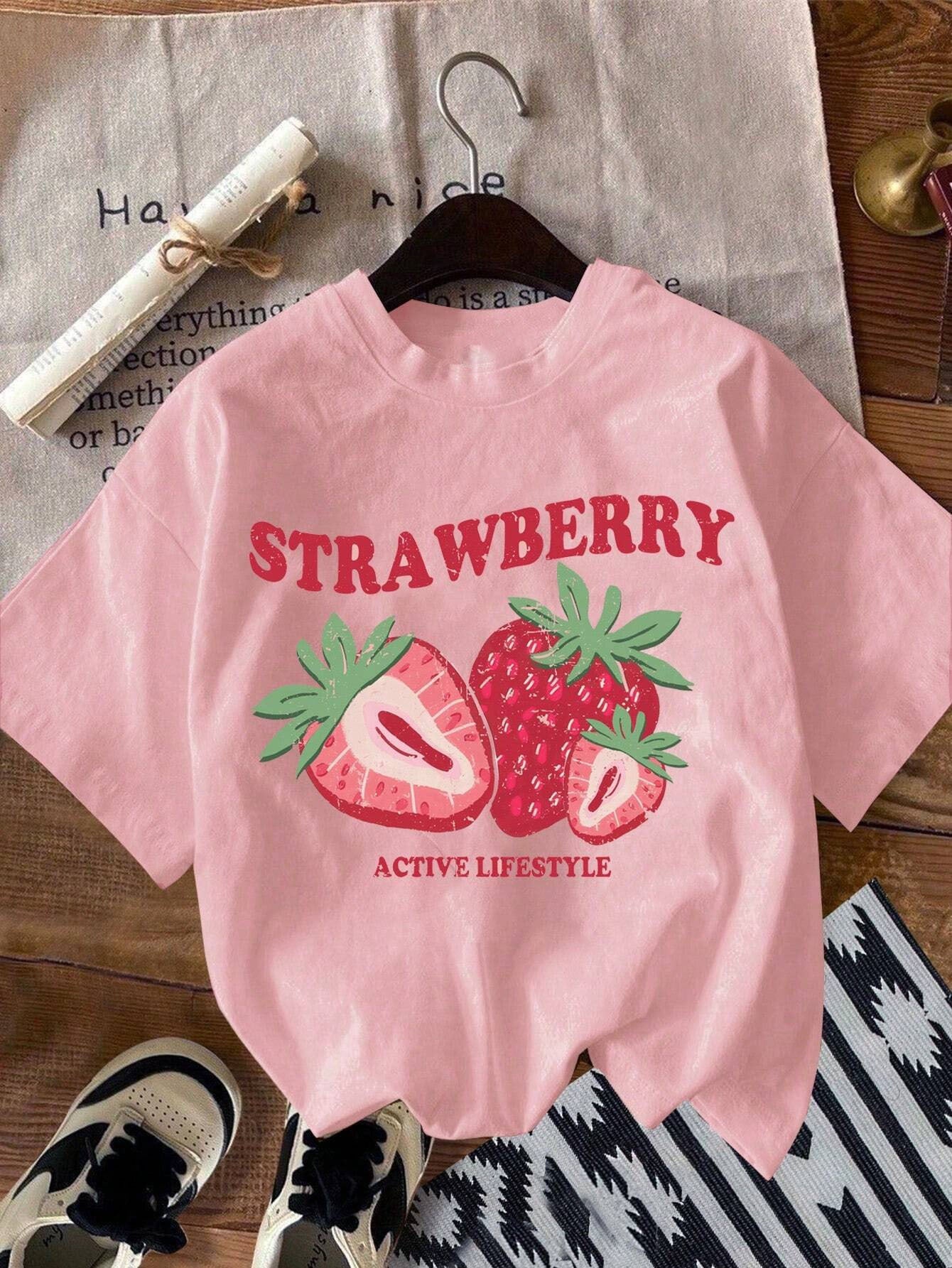 Loose Fit Strawberry Print Tee