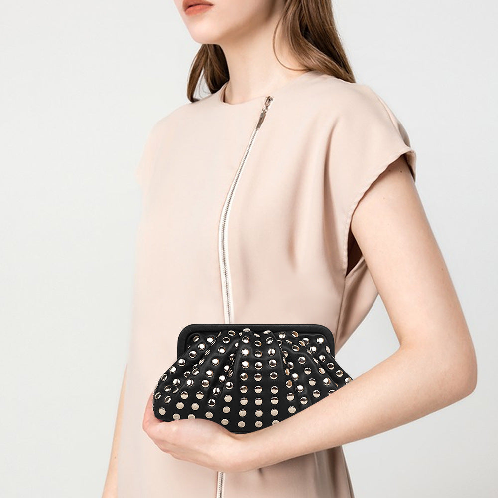 Studded Pleated Clutch Bag