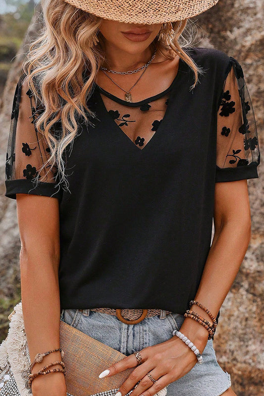 Lace Blouse Mesh Patchwork Top
