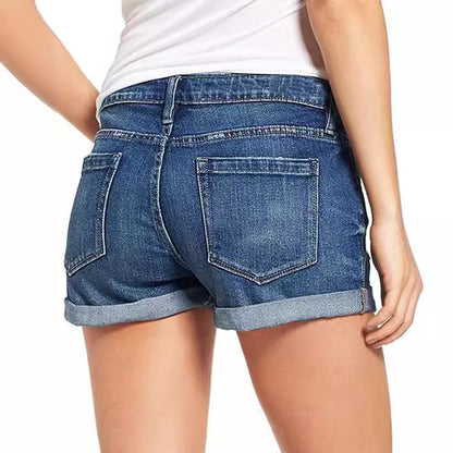 Folded Distressed Denim Shorts