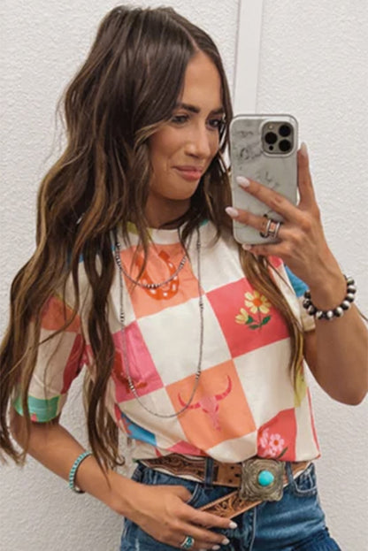 Checkered cowgirl tee