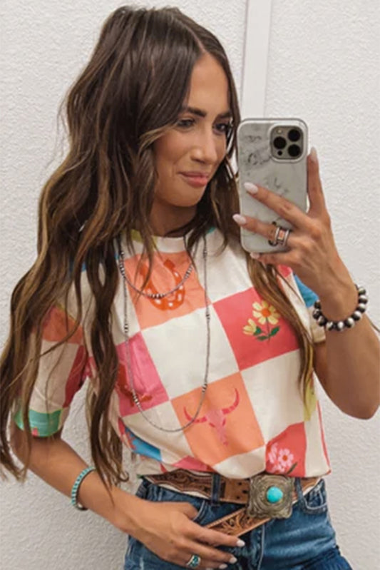 Checkered cowgirl tee