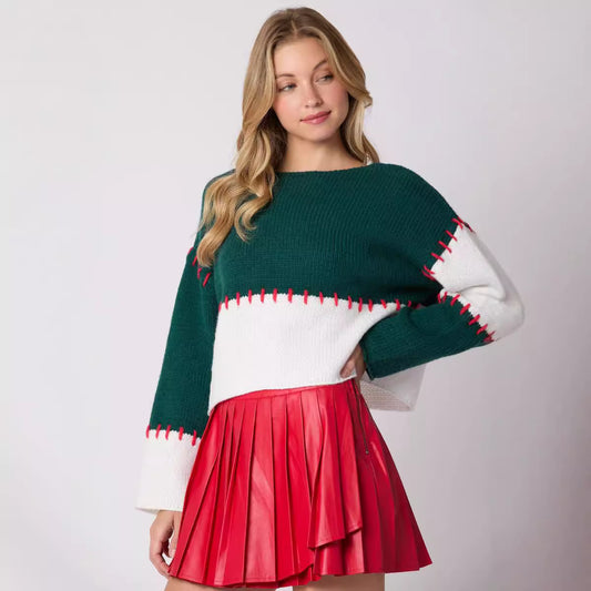 Contrast Stitch Crewneck Sweater