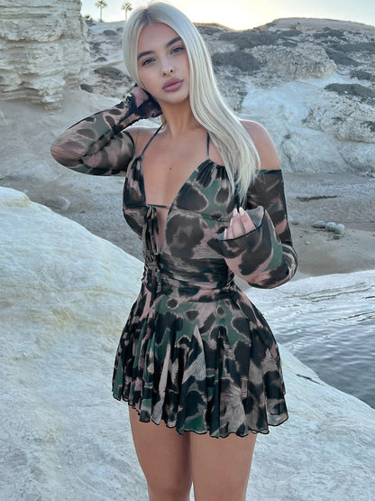Camo mesh mini dress
