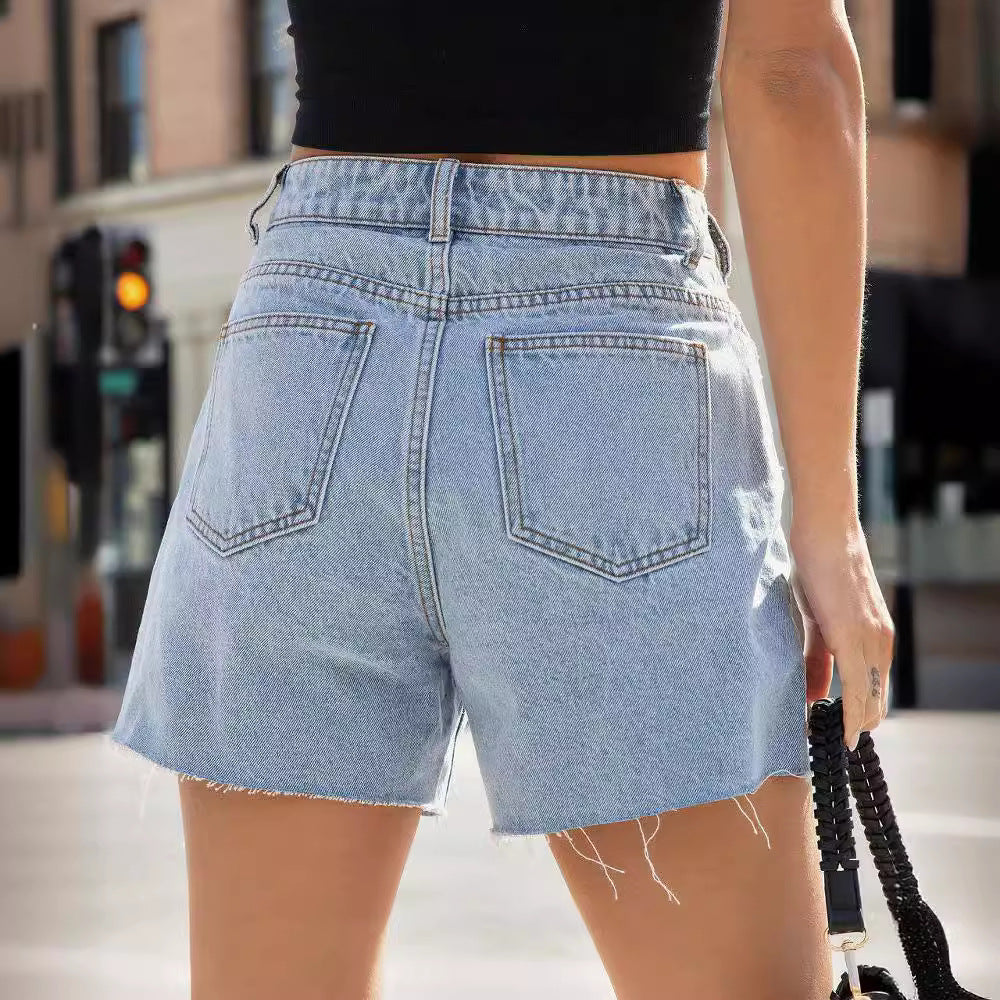 Denim Shorts With Raw Hem