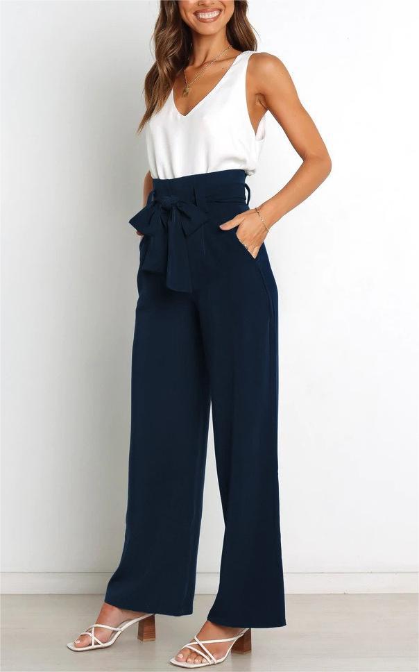 Tie Front Paperbag Wide Leg Pants