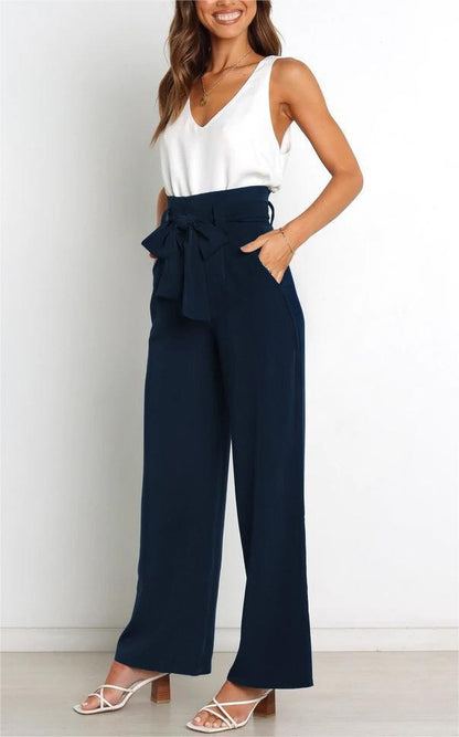Tie Front Paperbag Wide Leg Pants