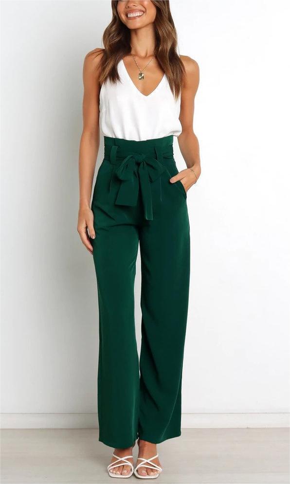 Tie Front Paperbag Wide Leg Pants