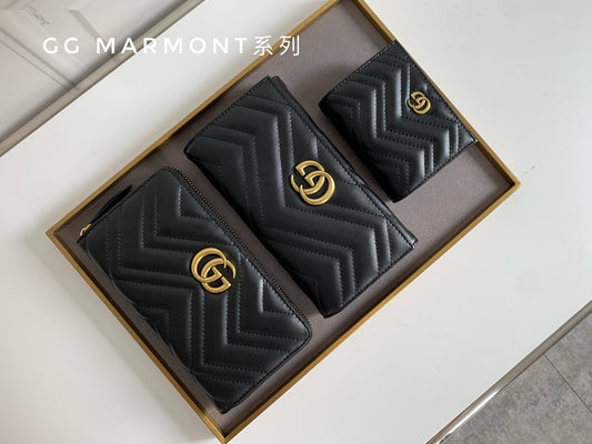 Black Leather GG Marmont Card Case Wallet