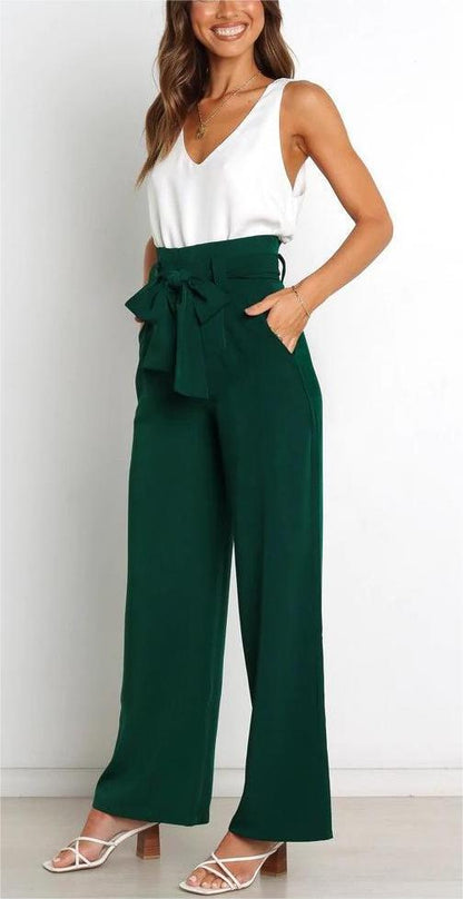 Tie Front Paperbag Wide Leg Pants