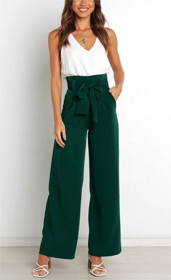 Tie Front Paperbag Wide Leg Pants