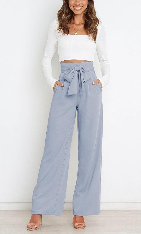 Tie Front Paperbag Wide Leg Pants