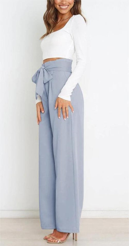 Tie Front Paperbag Wide Leg Pants