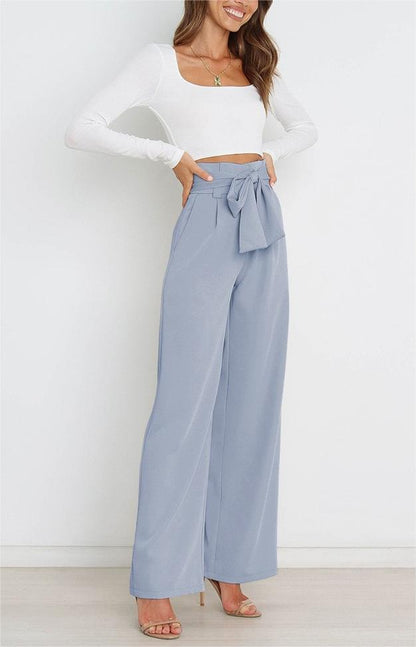 Tie Front Paperbag Wide Leg Pants