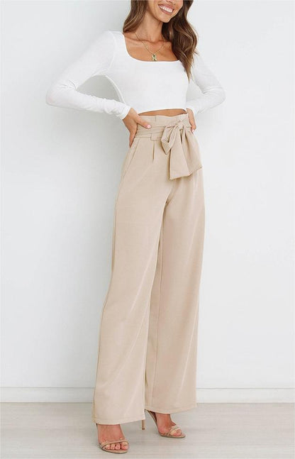 Tie Front Paperbag Wide Leg Pants