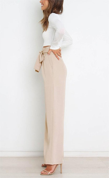 Tie Front Paperbag Wide Leg Pants