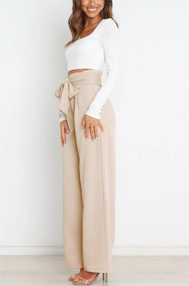 Tie Front Paperbag Wide Leg Pants