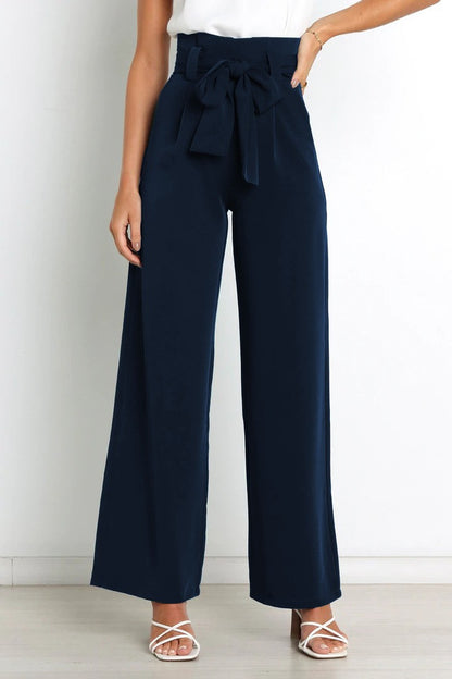 Tie Front Paperbag Wide Leg Pants