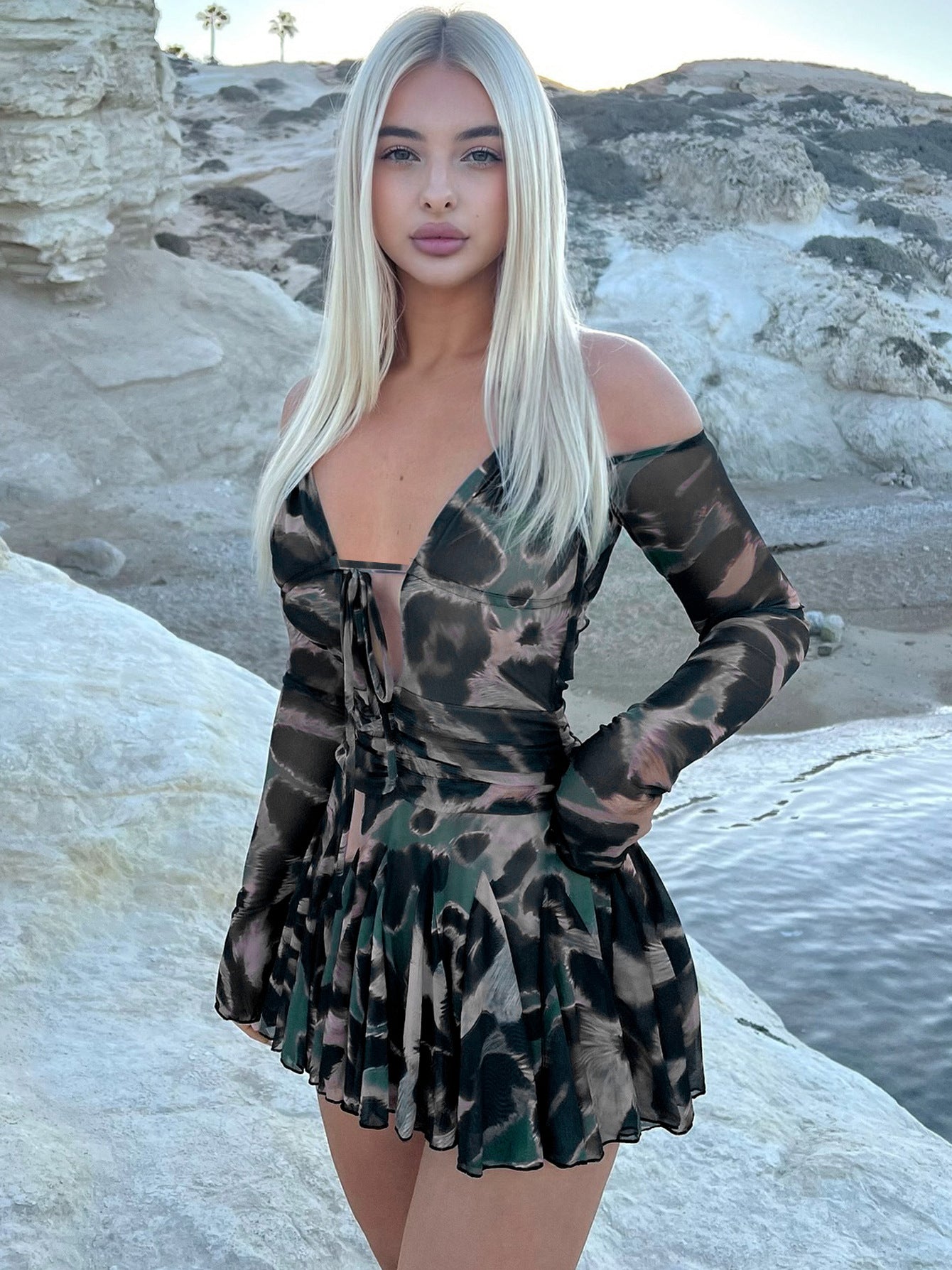 Camo mesh mini dress