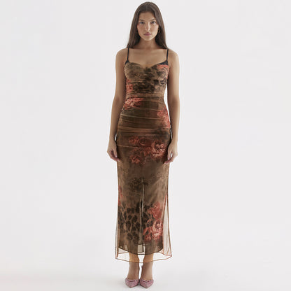Mesh Floral Corset Maxi Dress