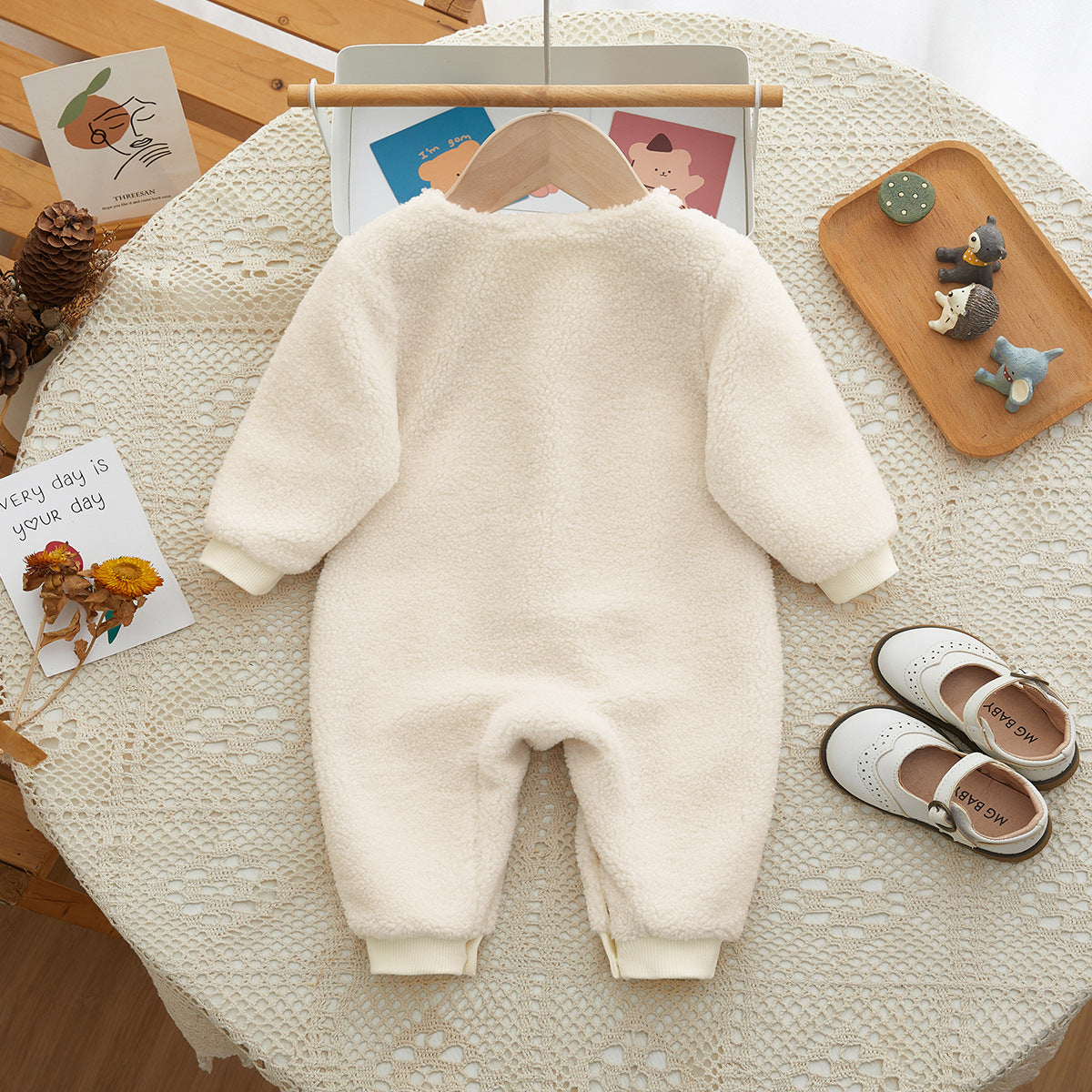 Princess Baby Fleece Romper with Bow Tie Decor
