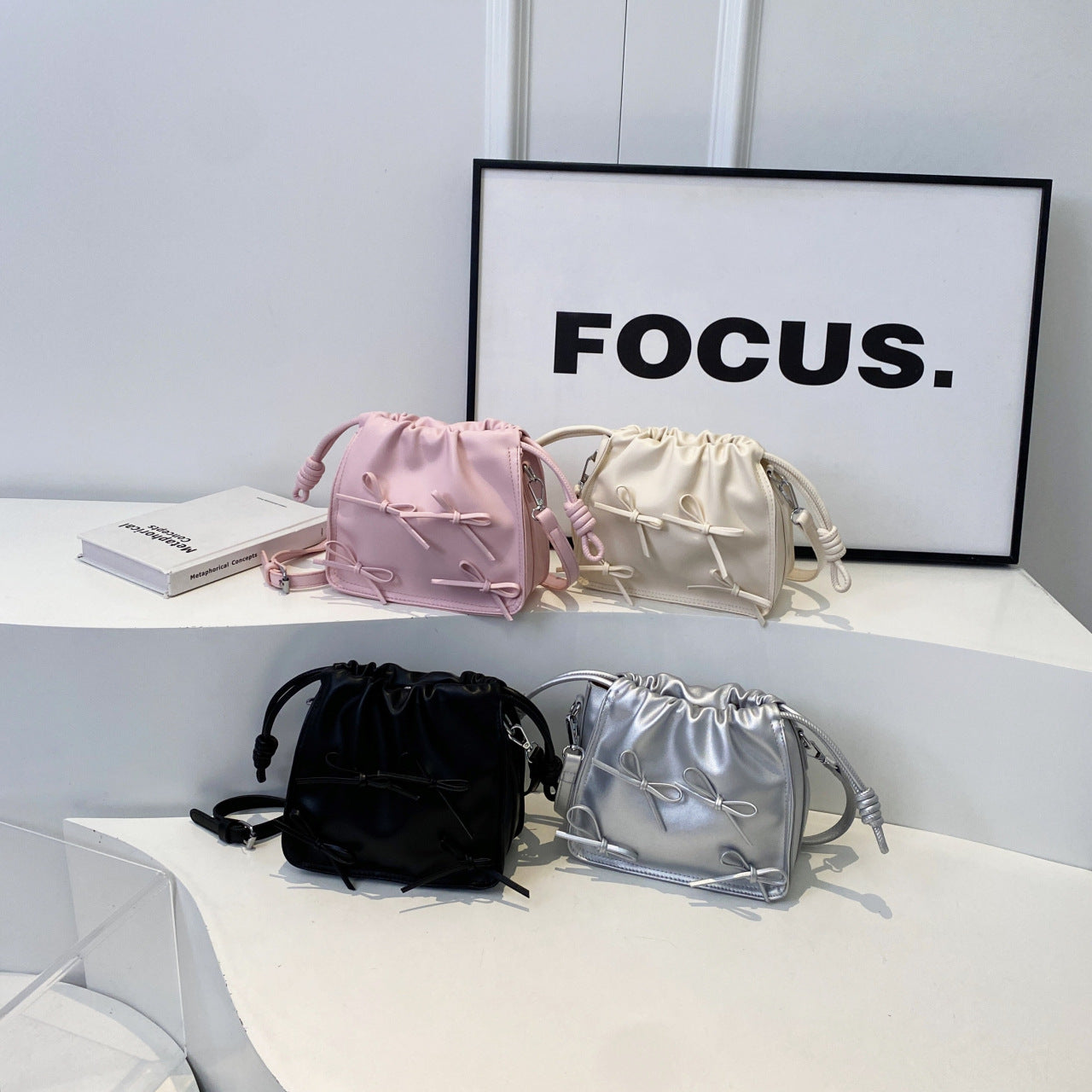 Bow decor Beige saddle bag