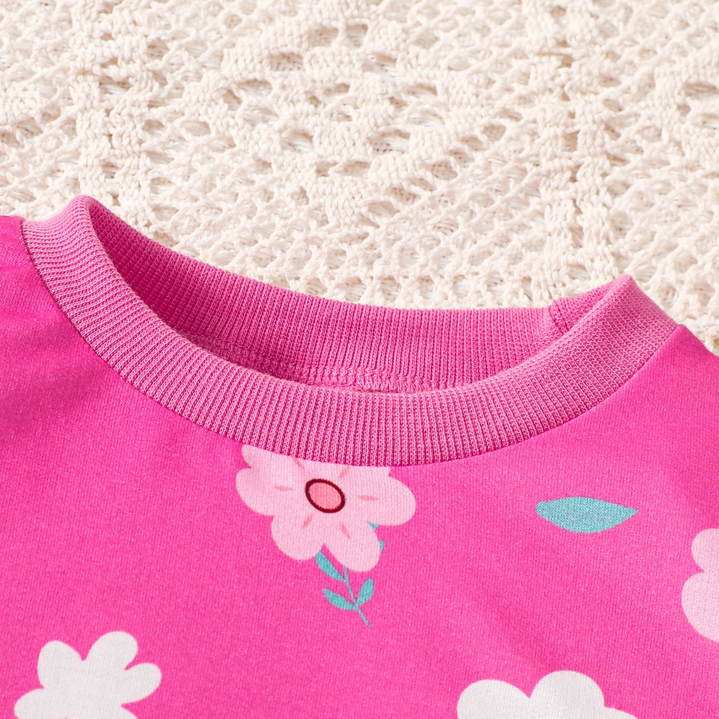 2pcs Baby Girls Floral Print Long Sleeve Top And Pants Set