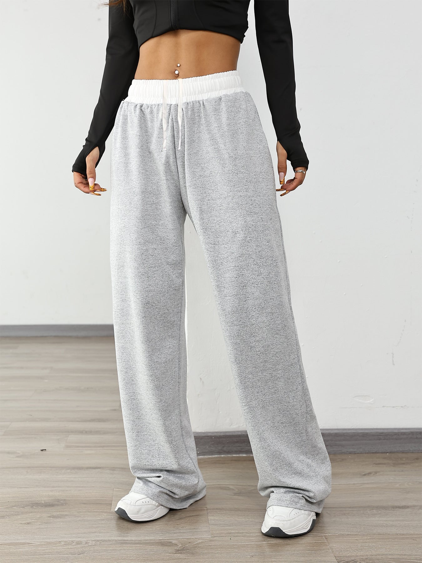 Colorblock Waist Wide Leg Sweatpants