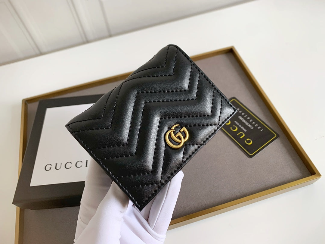 Black Leather GG Marmont Card Case Wallet