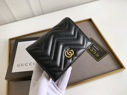 Black Leather GG Marmont Card Case Wallet