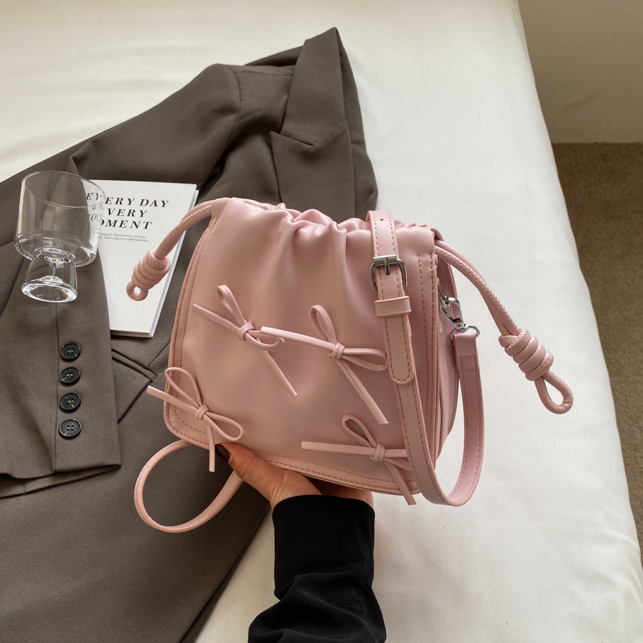 Bow decor Beige saddle bag