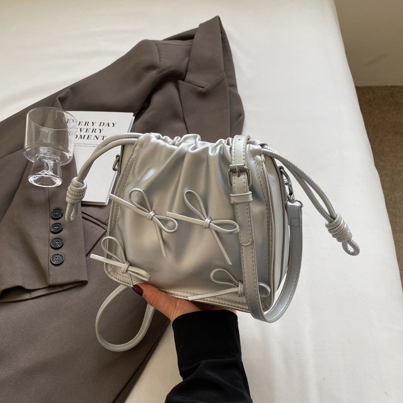 Bow decor Beige saddle bag