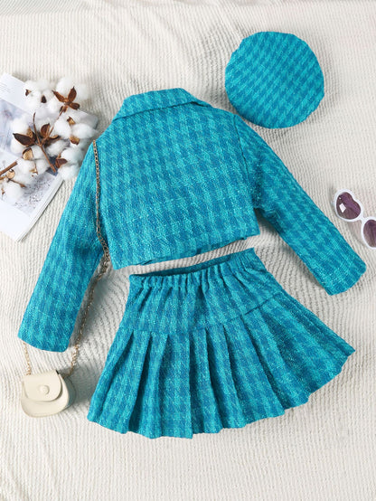 Girls Trendy Pink Tweed Jacket and Skirt Set