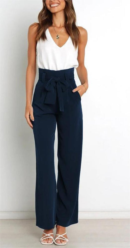 Tie Front Paperbag Wide Leg Pants