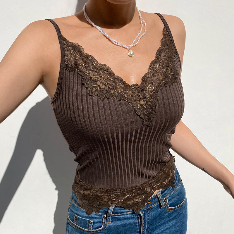 Solid Lace Trim Crop Cami Top
