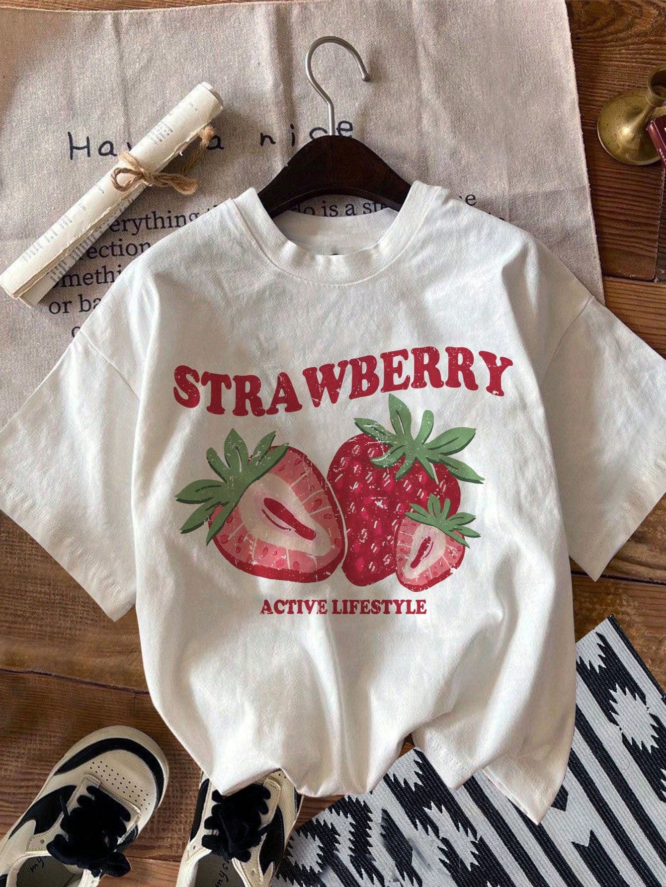 Loose Fit Strawberry Print Tee