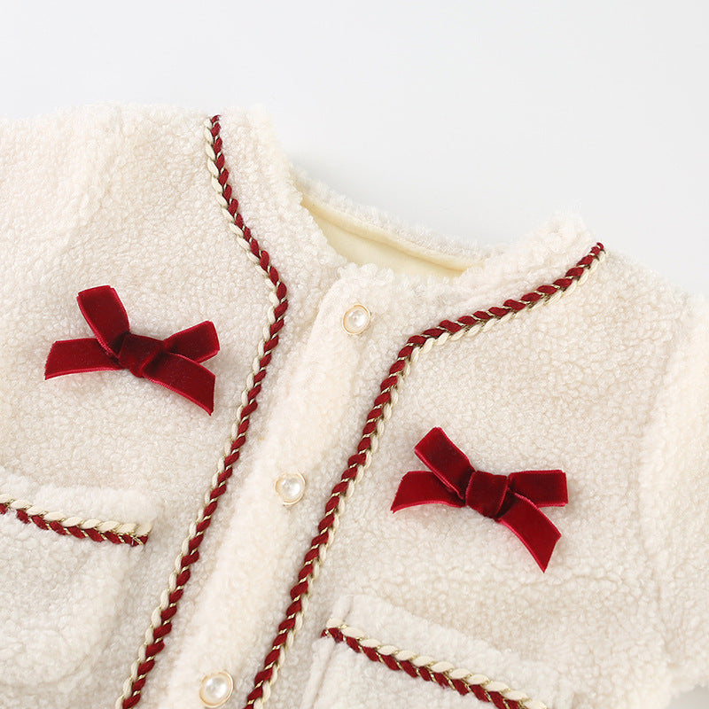 Princess Baby Fleece Romper with Bow Tie Decor