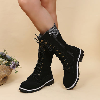 Winter Quilted Martin Boots with Lace Up and Side Zipper