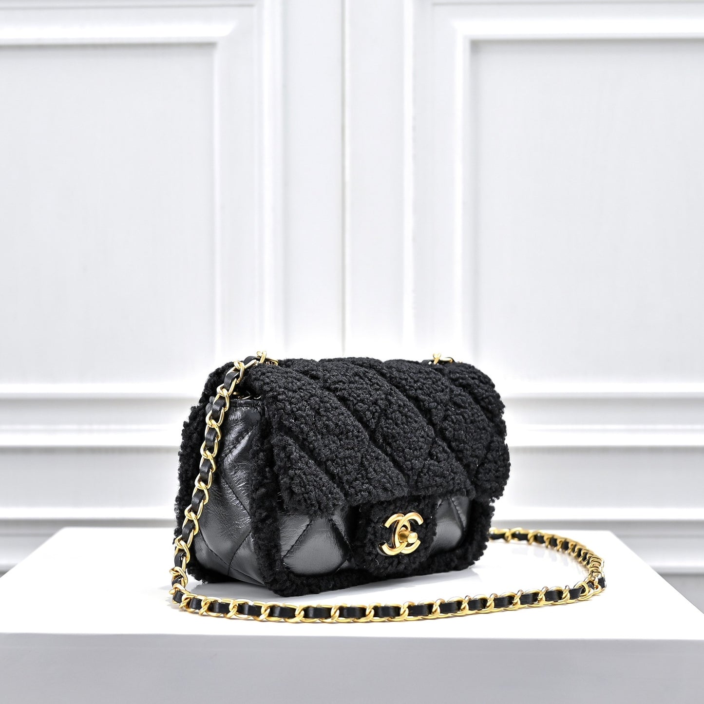 Shearling Lambskin Gold-Tone Metal Flap Bag