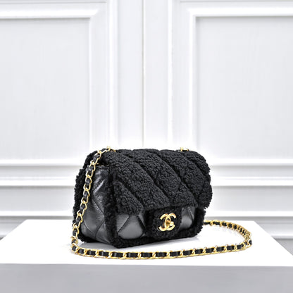 Shearling Lambskin Gold-Tone Metal Flap Bag