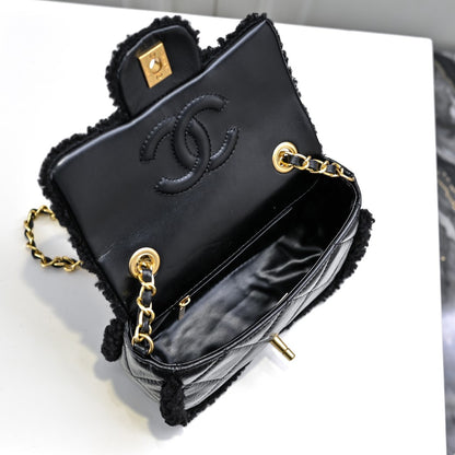 Shearling Lambskin Gold-Tone Metal Flap Bag