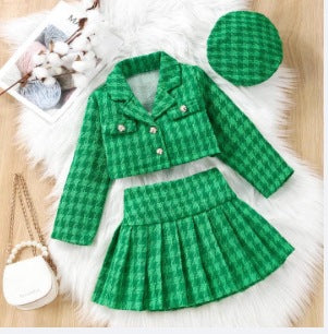 Girls Trendy Pink Tweed Jacket and Skirt Set