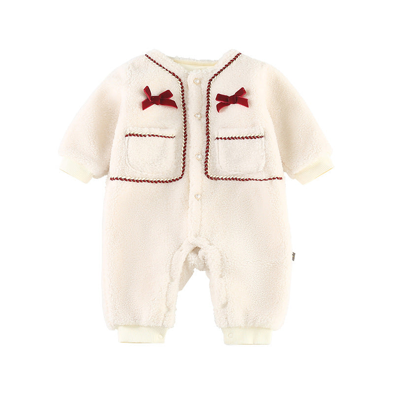 Princess Baby Fleece Romper with Bow Tie Decor