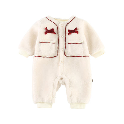 Princess Baby Fleece Romper with Bow Tie Decor