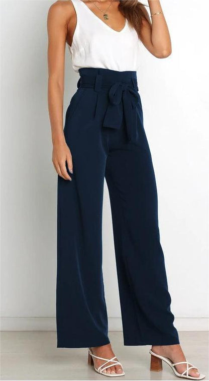 Tie Front Paperbag Wide Leg Pants