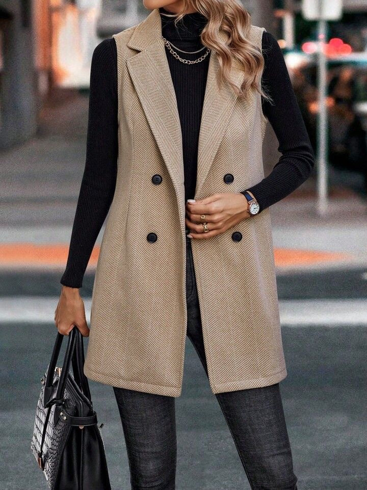 Women's Autumn Commuting Double-Breasted V-Neck Vest