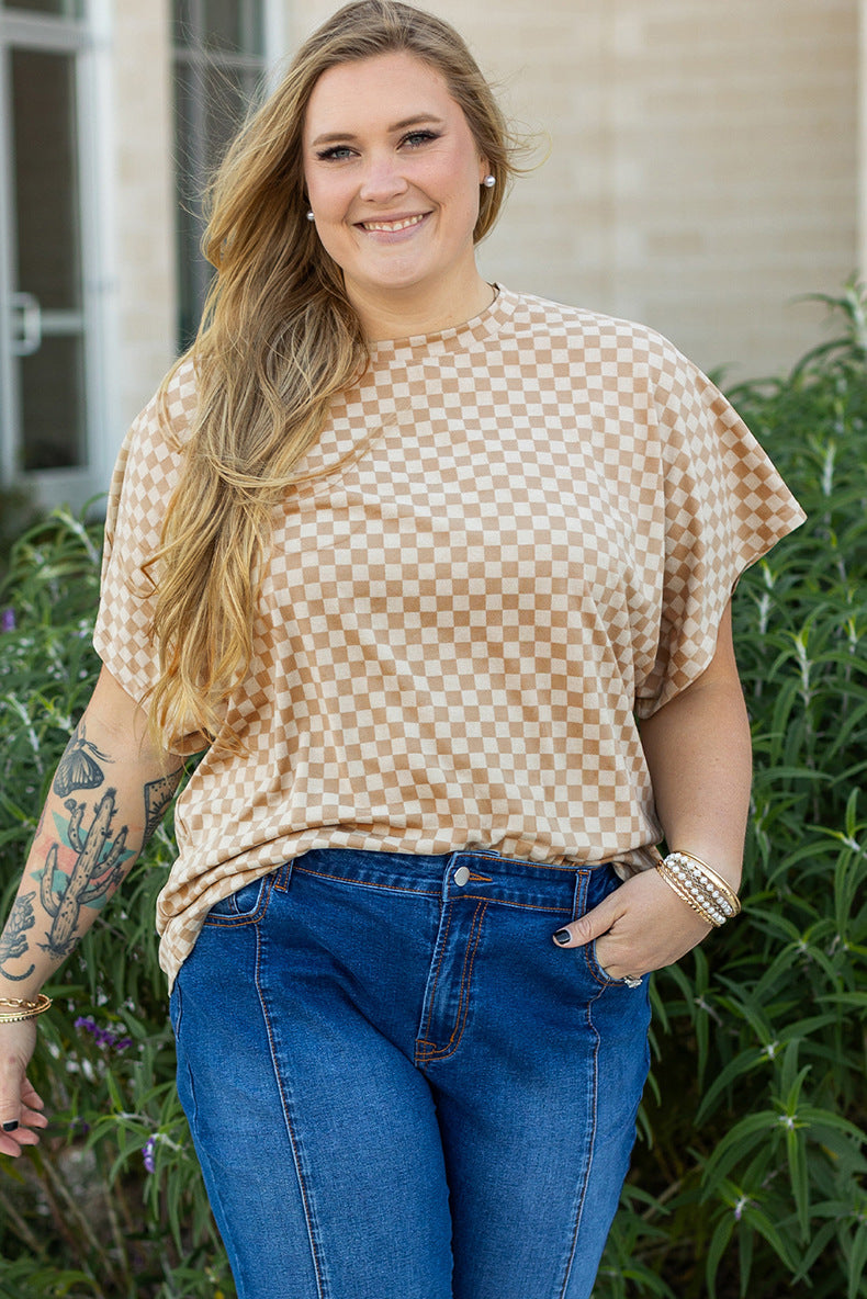 Checkerboard Short Batwing Sleeve Top
