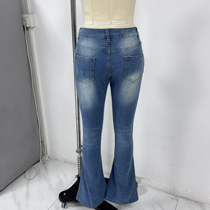 Risen High Rise Medium Wash Flare Jeans