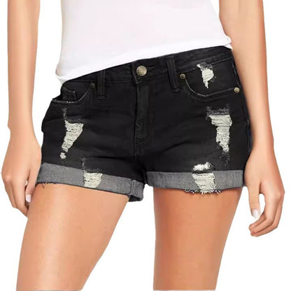 Folded Distressed Denim Shorts